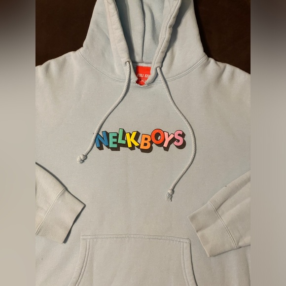 Full Send NELKBOYS May 2021 Drop Light Blue Letter Spellout Puff Logo Hoodie M - Picture 2 of 7